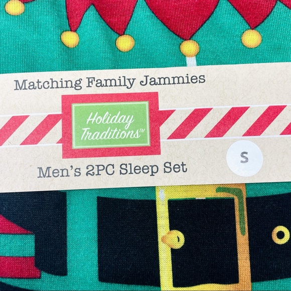 NWT holiday traditions 2 piece Elf pajama set green red white stripe size small - Picture 4 of 8